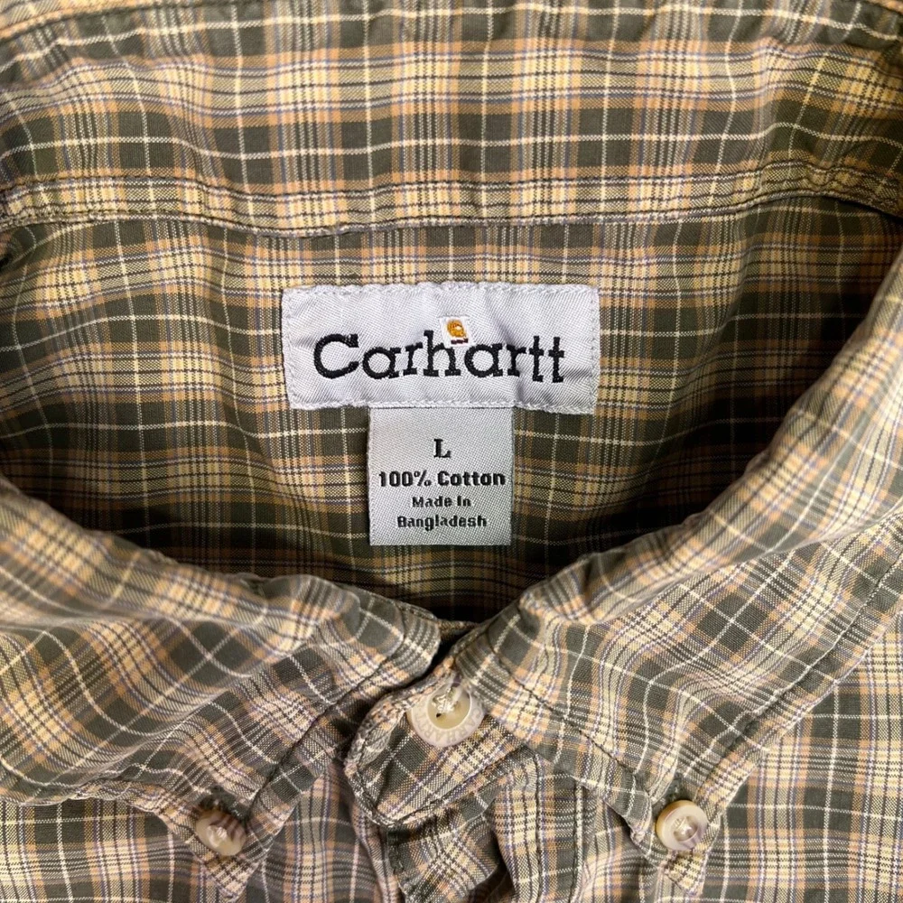 Carhartt Plaid Button Down Shirt‎ Mens Large Olive Green Workwear Casual S147OLV